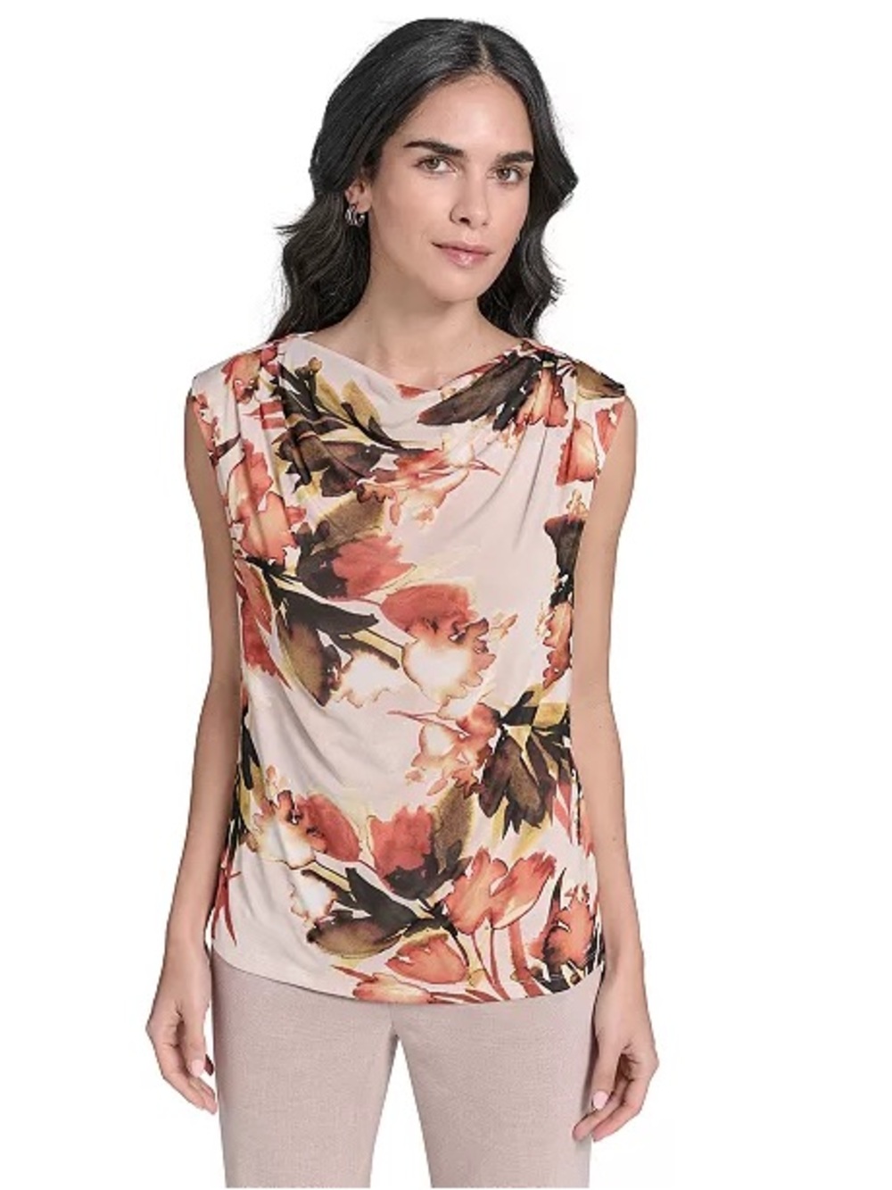 Calvin Klein floral drape-neck sleeveless top